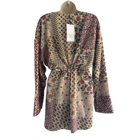 Zara Woman's Sz XS Patchwork Macedonia Faux Wrap Romper Dress NWT - Picture 6 of 15